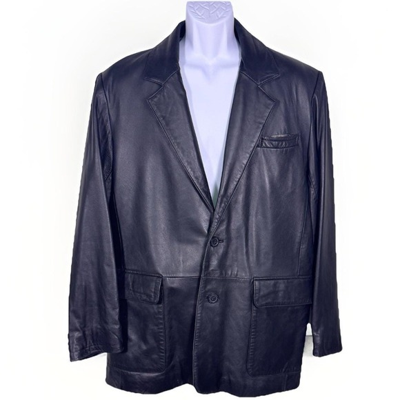Adler Lambskin Leather Blazer Men's 40 Black 2-Button Quiet Luxury Corpcore Y2K